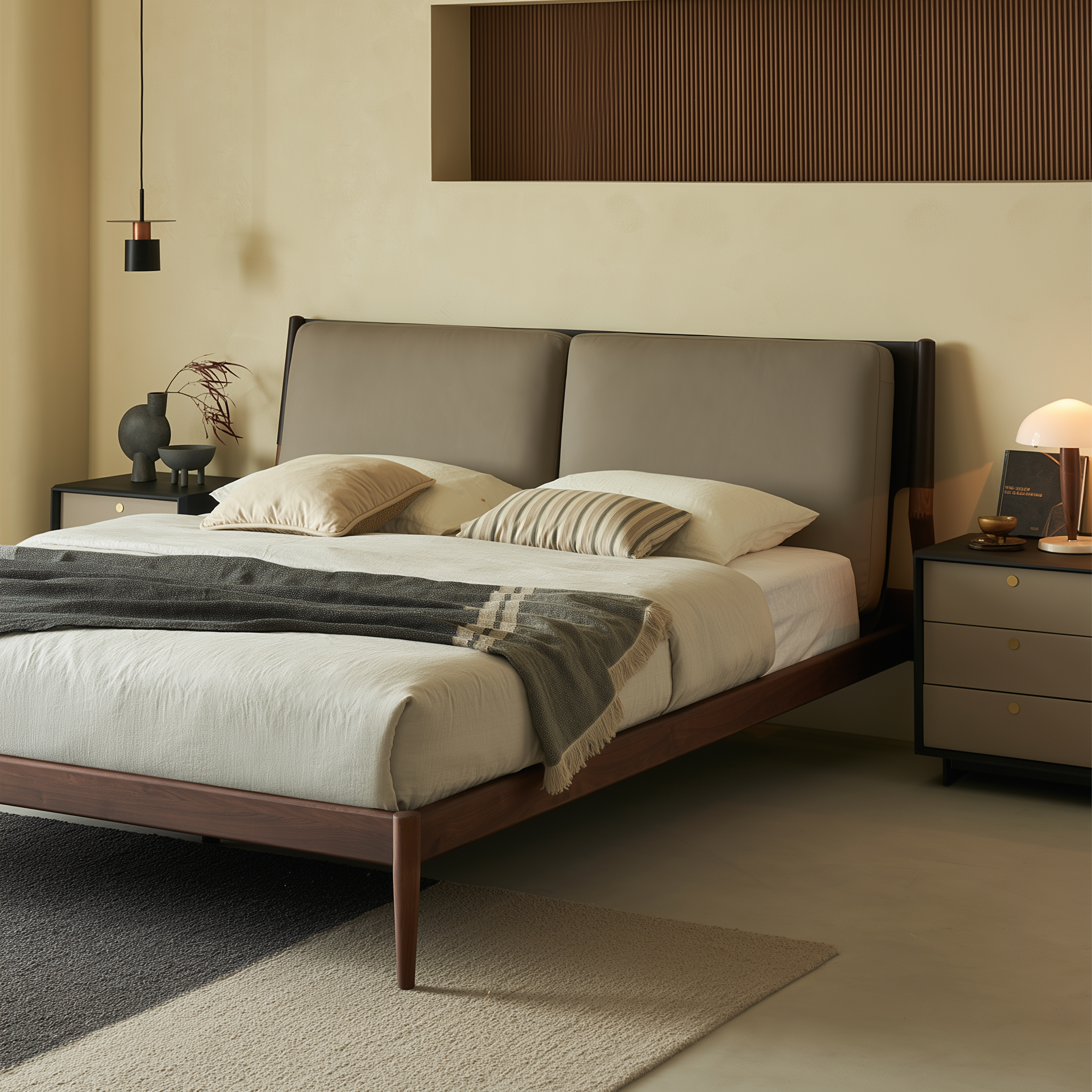 Lit en cuir crème truffe