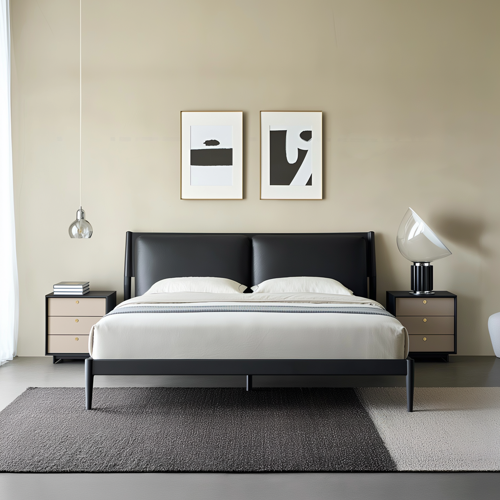 Lit en cuir crème truffe