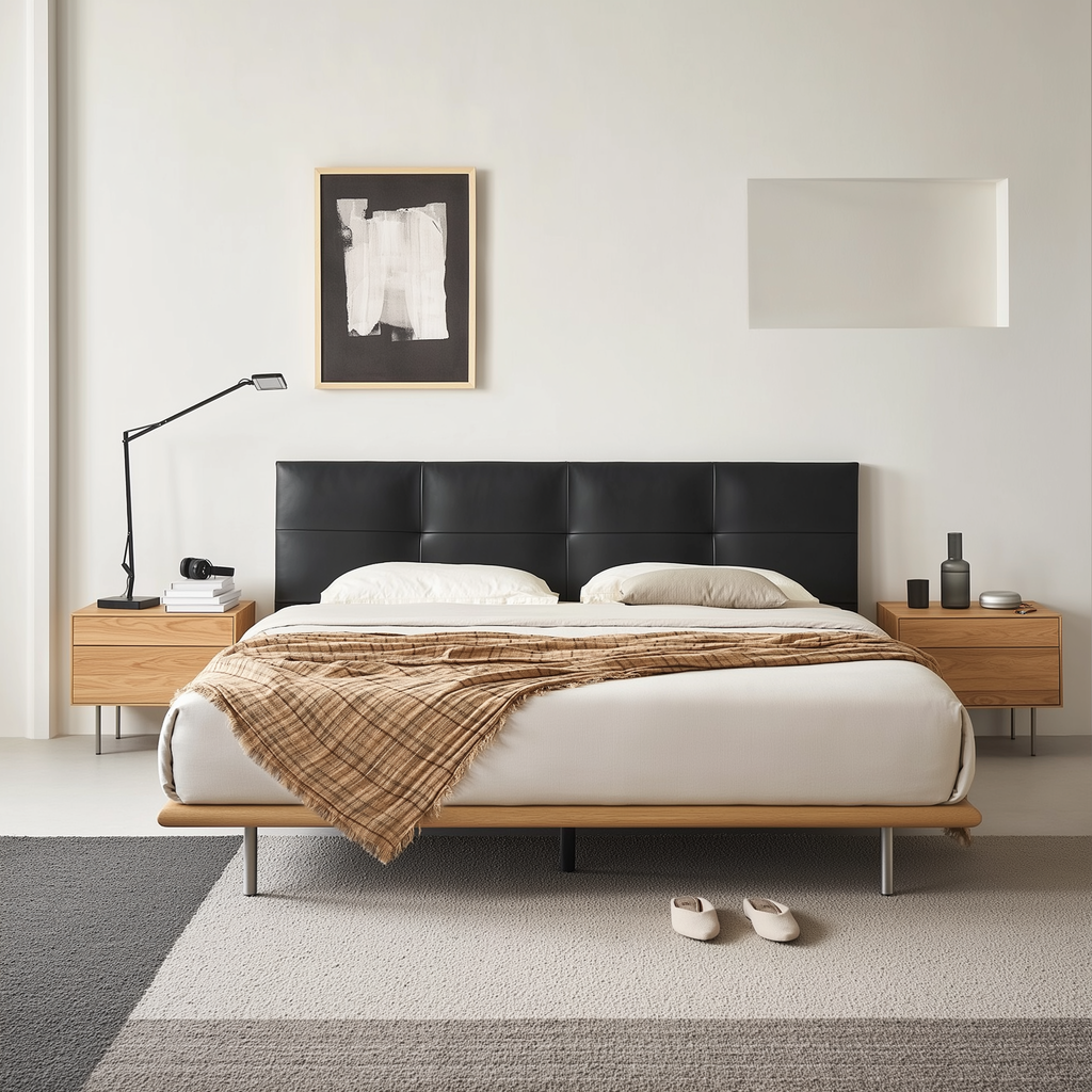 Lit en cuir couleur brique caramel