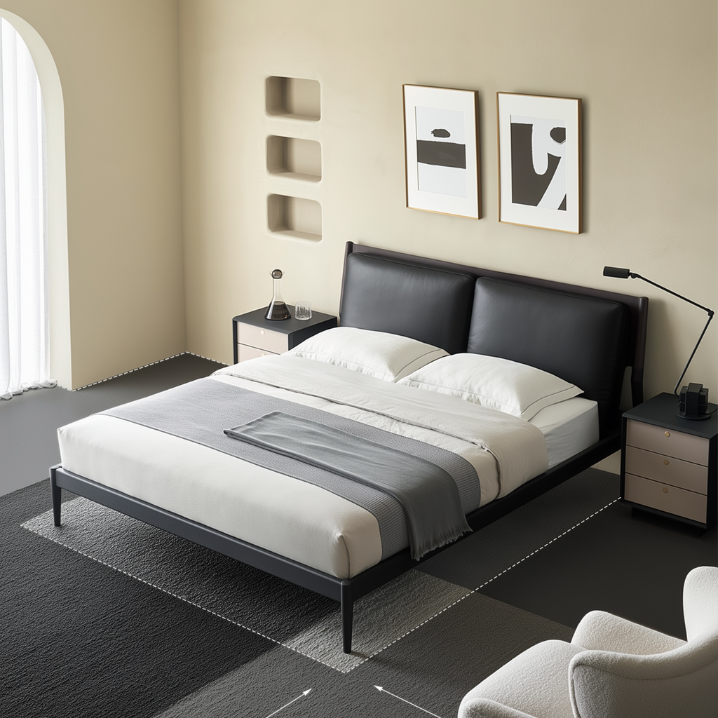 Lit en cuir crème truffe