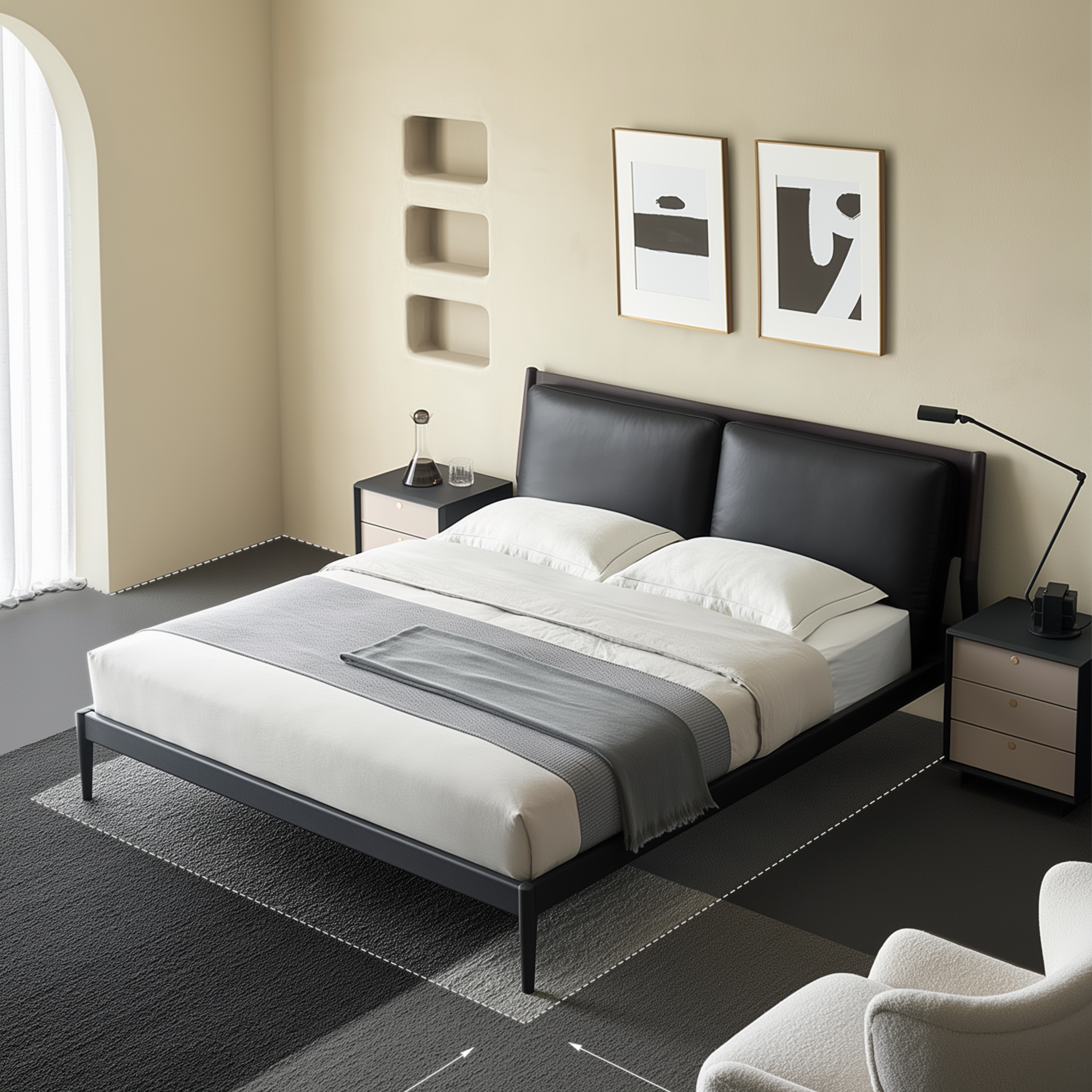 Lit en cuir crème truffe