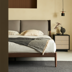 Lit en cuir crème truffe