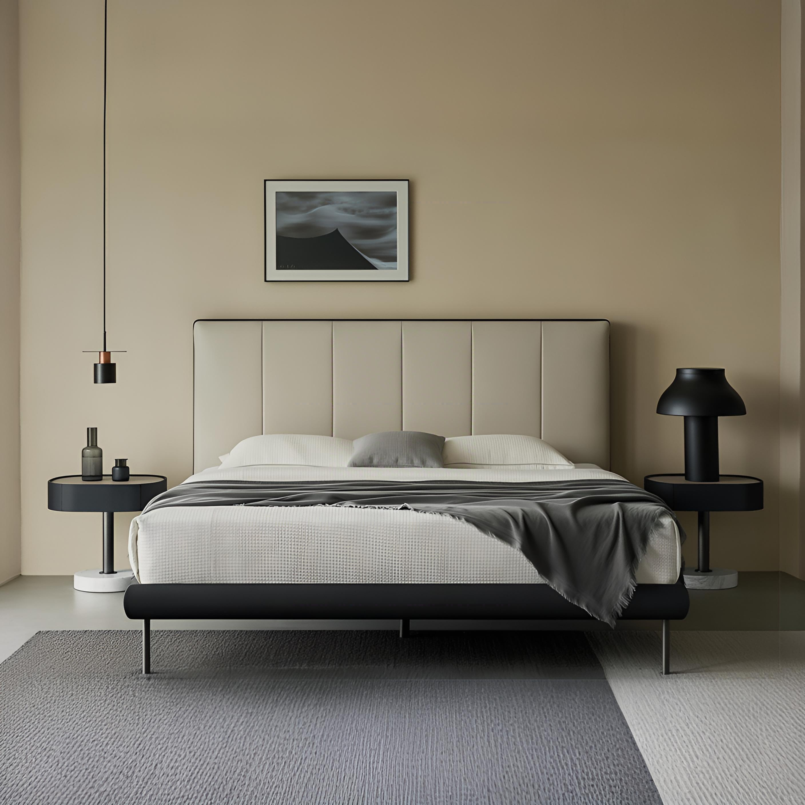 Lit en cuir à bords muffins