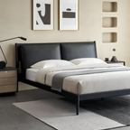 Lit en cuir crème truffe