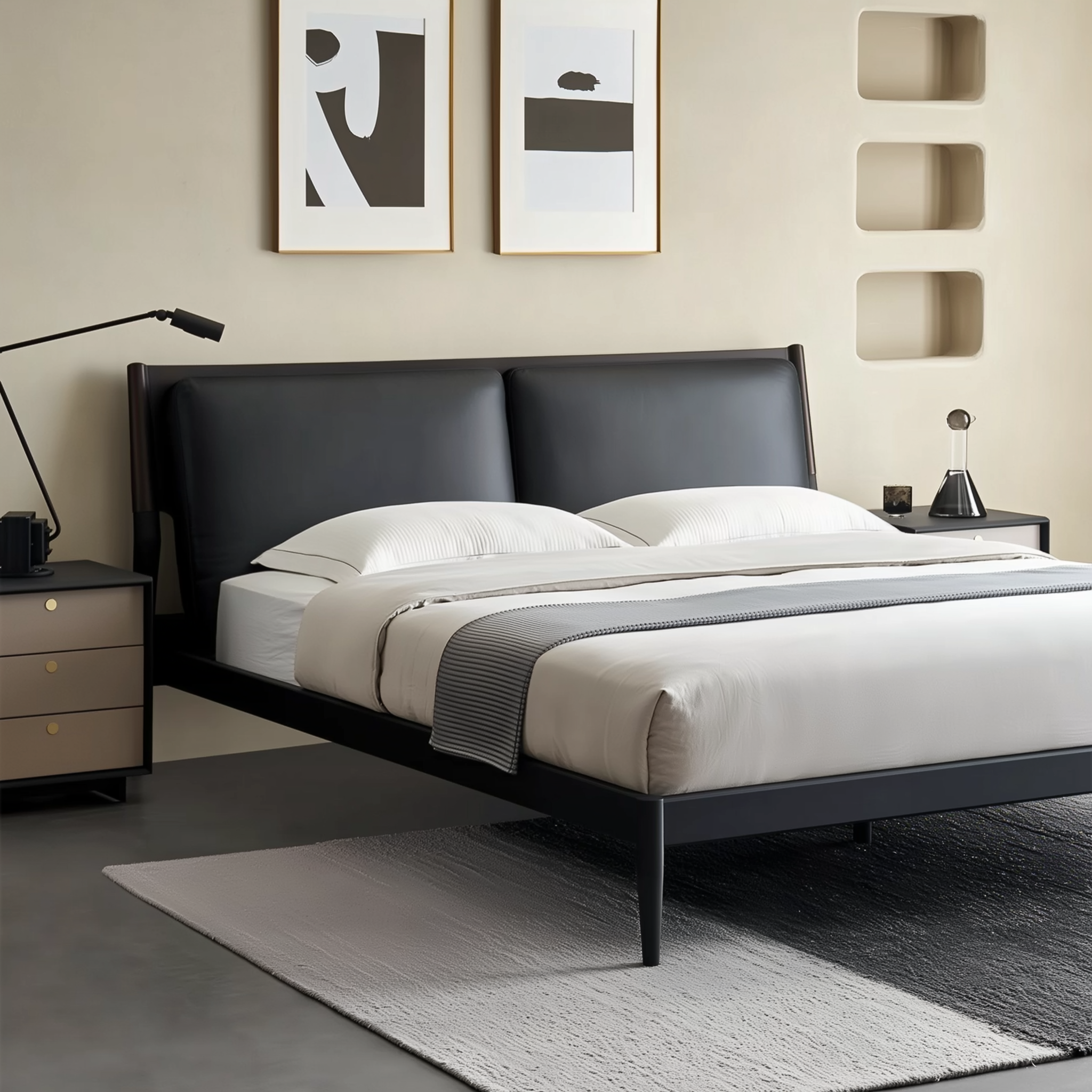 Lit en cuir crème truffe