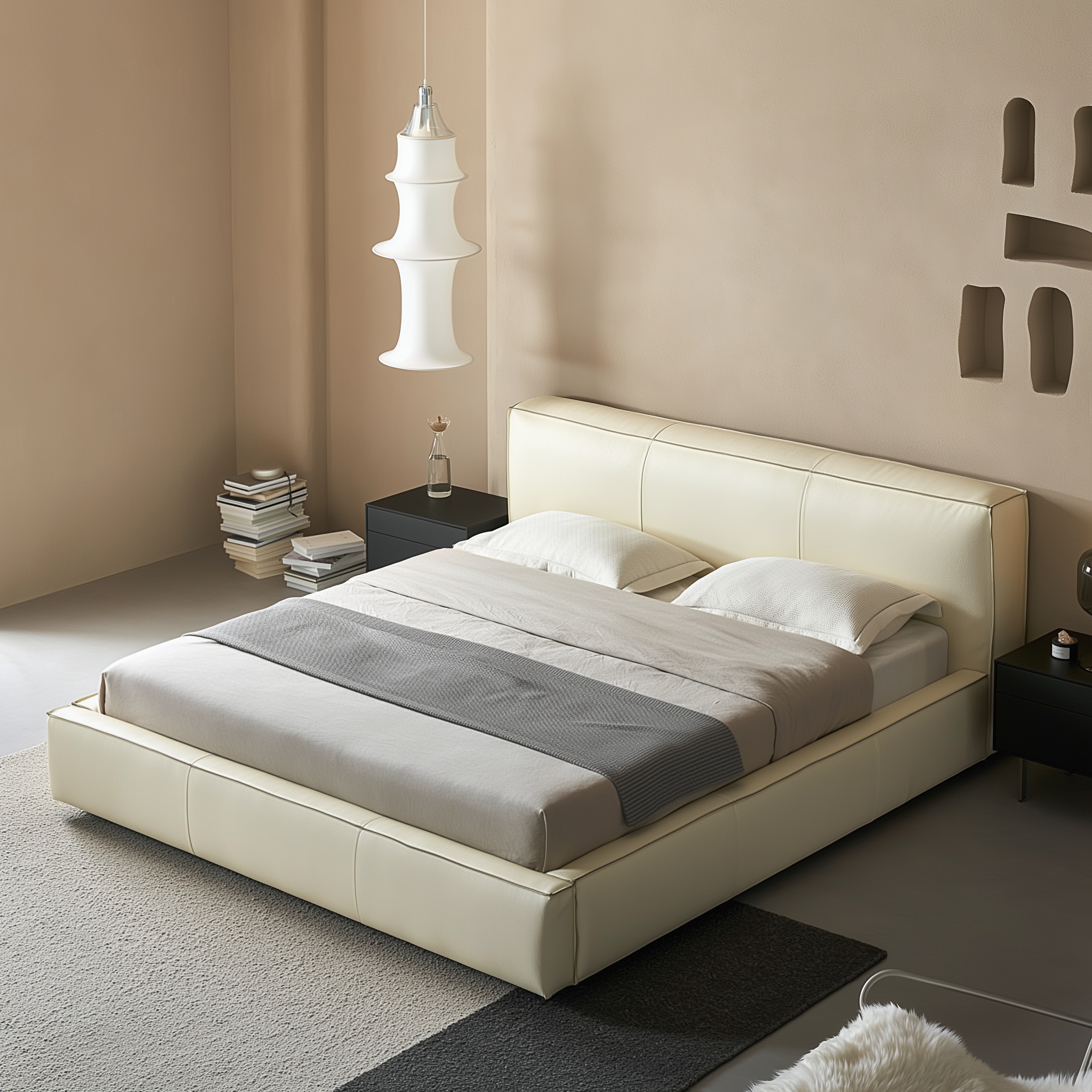 Lit en cuir cannelle