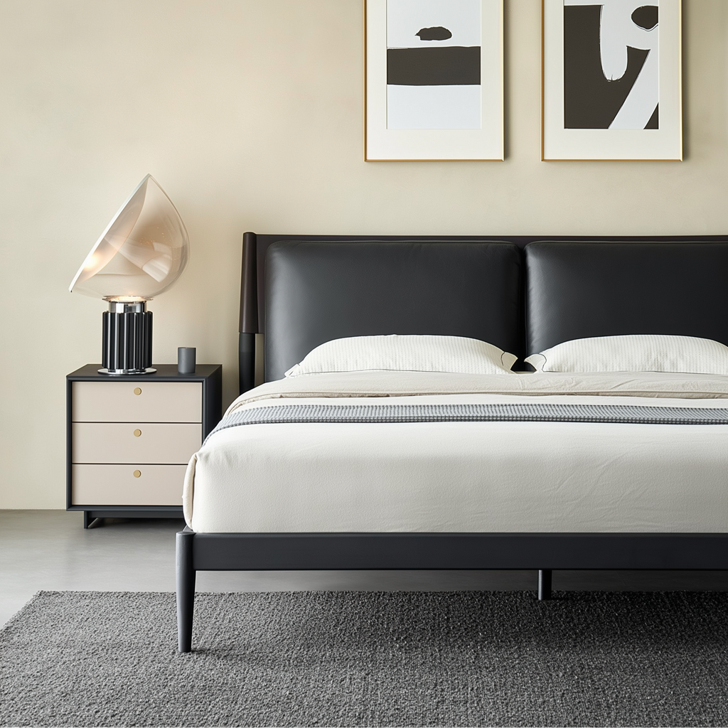 Lit en cuir crème truffe