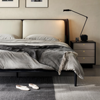 Lit en cuir crème truffe