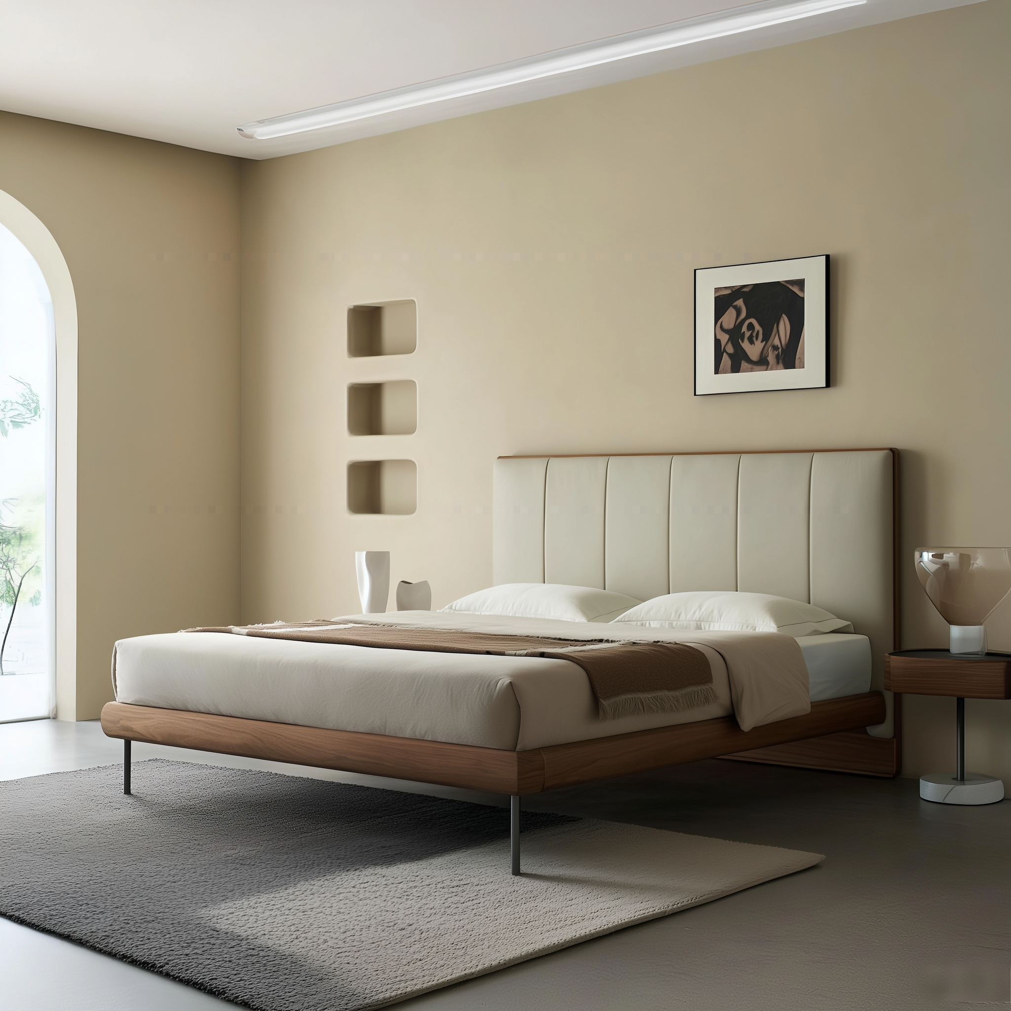 Lit en cuir à bords muffins