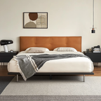 Lit en cuir couleur brique caramel