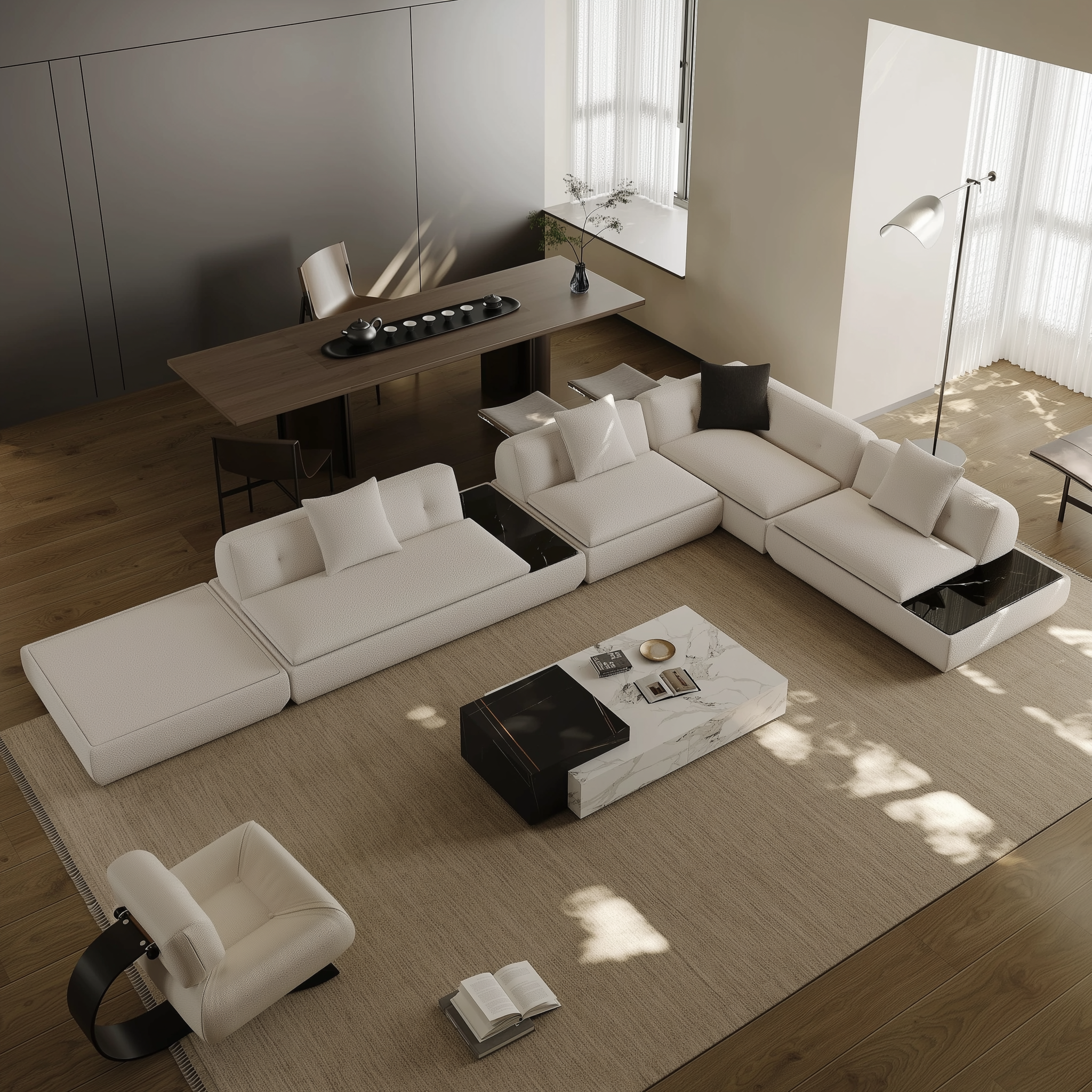 Canapé sectionnel en L Silver Moon Boucle