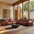 Canapé d'angle modulaire Cube en cuir véritable marron