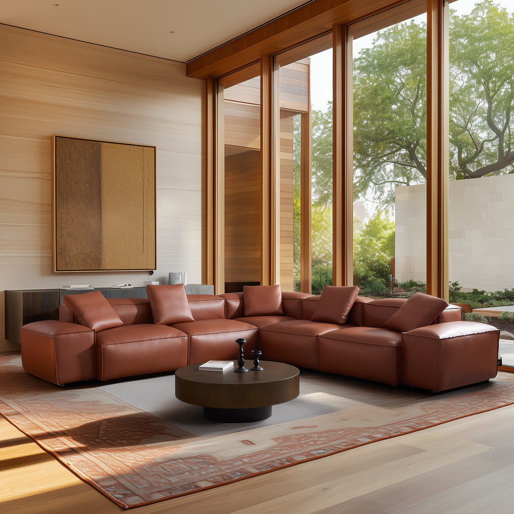 Canapé d'angle modulaire Cube en cuir véritable noir